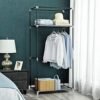 Stofgarderobe, Foldegarderobe med Hængestang, Enkelt Tøjstativ, Opbevaringsanordning til Tasker, Legetøj, Sko, Stue, Soveværelse, Garderobe, 75 X 45 X 160 Cm, Grå Bagside83gy - Billede 3