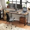 Vasagle Computer Desk, Writing Desk, Home Office Desk med 8 kroge, 140 x 60 x 75 cm, til undersøgelse og soveværelse, let samling, stål, industriel design, rustik brun og sort LWD59X - Billede 2
