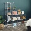 Songmics 12 terninger Wire Grid Storage Rack, sammenlåsning af hylder med metalnethylder og PP -plastikplader, til bøger sko legetøj tøjværktøjer, i stue badeværelse, hvid LPI34W - Billede 2