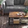 Vasagle sofabord, stuebord med tæt meshhylde, stor opbevaringsplads, tebord, let samling, stabilt, industrielt design, rustik brun LCT64X - Billede 5