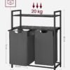 Vasagle vaskeri kurv 2 rum, vaskeri hæmmer med 2 hylder, vaskeri Sorter, udvidelig vaskeri og aftagelig, pr. Taske 46 liter, til badeværelse, vaskerum, sort-grå blh211g01 - Billede 6