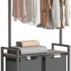 Vasagle Lavandería kurv med 2 sektioner med jernbane til tøj, aftagelige og aftagelige foringer, hylde, 2 x 12,1 gallon, 28,7 x 13 x 69,7 tommer, Jaspeado Gray og Gray Blackboard Blh241g01g01