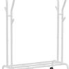 Songmics tøjskinne, tøjstativ, dobbelt tøj hængende jernbane, kraftig metalramme, med hjul og hylde, 100 kg total maks. Belastning, 103,5 cm bred, tøjopbevaring, hvid HSR107W01
