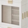 Songmics Smykkeskasse med glasvindue, 5-lags smykkearrangør med 3 sideskuffer, smykkeopbevaring, med lodret opbevaringsplads, Big Mirror, Modern Style, Cloud White og Gold JBC162W01