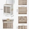Songmics Smykkeskasse med glasvindue, 5-lags smykkearrangør med 3 sideskuffer, smykkeopbevaring, med lodret opbevaringsplads, Big Mirror, Modern Style, Cloud White og Gold JBC162W01 - Billede 7