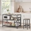 Vasagle Kitchen Island med 3 hylder, 47,2 tommer køkkenhylde med stor bordplade, stabil stålstruktur, industriel, let at samle, greige og sort ukki001b02 - Billede 6