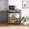 Vasagle Baker's rack med hjul, køkkenø, madvogn med metal meshkurv, flaskeholder og opbevaringshylder, 80 x 40 x 86,5 cm, industriel stil, rustik brun KKS80X - Billede 3