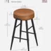 Hjemmebjælke barstol i faux læder, 24,8" høj, sort træben, moderne design.