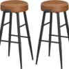 Vasagle Echo Collection ULBC090K01 Barstole, Sæt med 2, Kitchen Stools, Breakfast Stools, Stitched Faux Leather, 30 "High, For Home, Bar, Spisestue, Easy Assembly, Caramel Brown