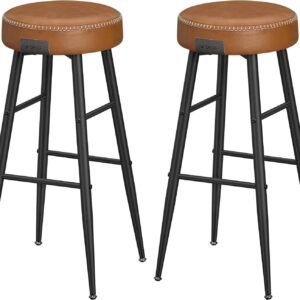 Vasagle Echo Collection ULBC090K01 Barstole, Sæt med 2, Kitchen Stools, Breakfast Stools, Stitched Faux Leather, 30 "High, For Home, Bar, Spisestue, Easy Assembly, Caramel Brown
