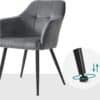 Grå lounge stol med armlæn, komfortabelt design til spisestue og stue.