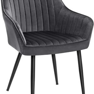 Songmics spisestol, lænestol, polstret stol med armlæn, metalben, fløjlsafdækning, sædebredde 49 cm, max. 110 kg - til undersøgelse, stue, soveværelse