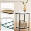 Konsoltabel med to hylder, glas og metalramme, sort finish.