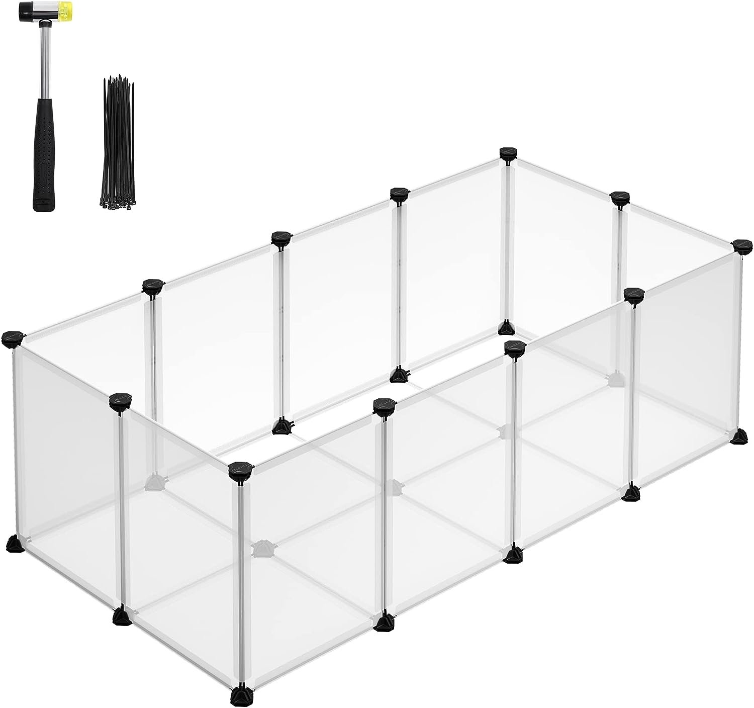 Songmics Pet Playpen med gulv, lille dyreindkapsling, DIY plastikbur, indendørs løb for hamstere, kaniner, pindsvin, marsvin, hvid LPC001W01 1 Songmics Pet Playpen med gulv, lille dyreindkapsling, DIY plastikbur, indendørs løb for hamstere, kaniner, pindsvin, marsvin, hvid LPC001W01