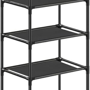Sort skostativ med 10 hylder til effektiv opbevaring.