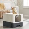 Feandrea lukket kuldkasse til katte, toilethus, aftagelig bakke, skovl, børste, til store katte, belastningskapacitet 15 kg, anti-mærke, anti-leakage, beige og sort PPT001W01 - Billede 6