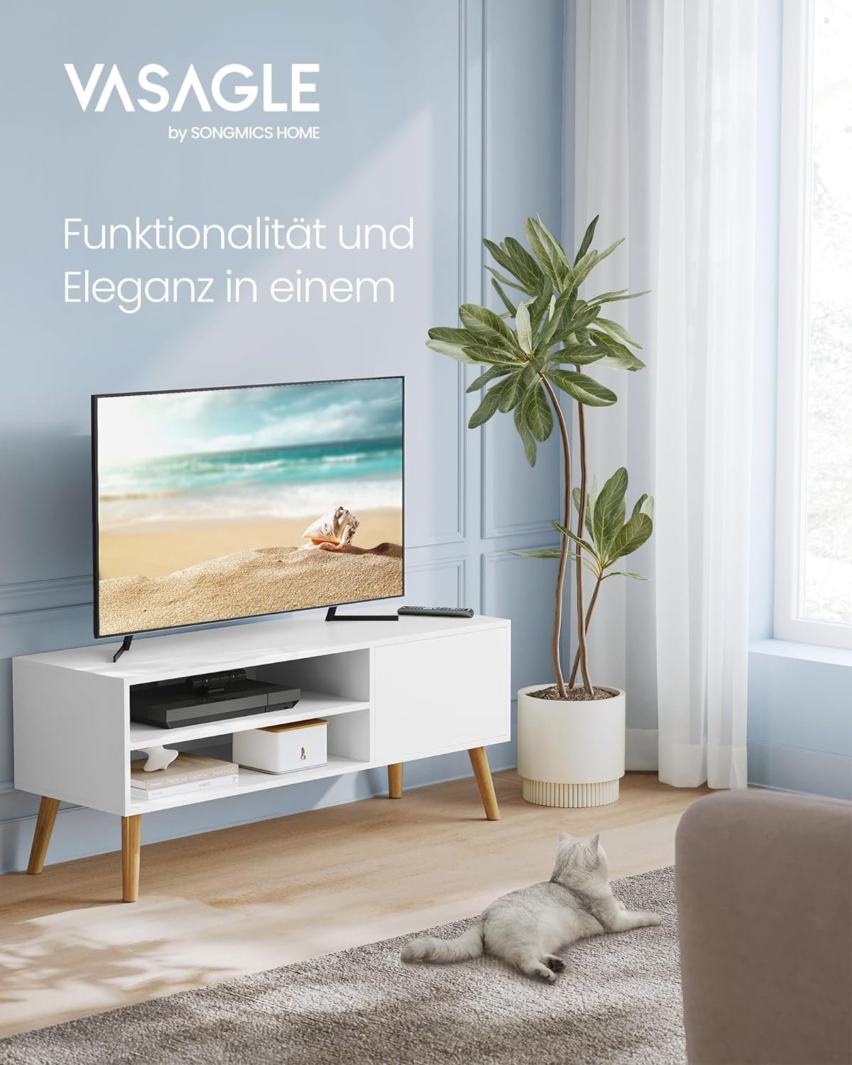 VASAGLE TV-skab, Lowboard TV-skab til TV, 120 cm Hvid 2 VASAGLE TV-skab, Lowboard TV-skab til TV, 120 cm Hvid - Billede 2