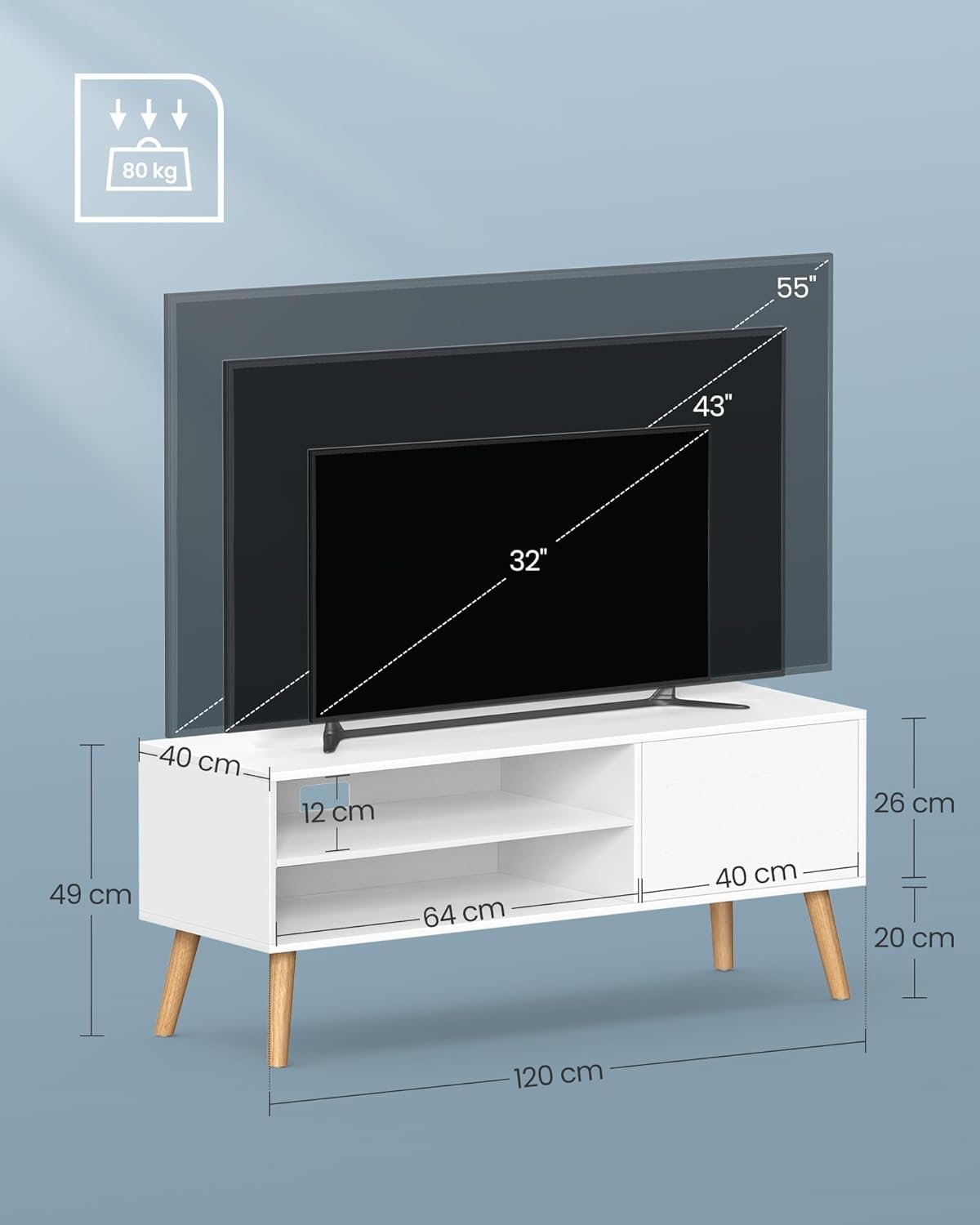 VASAGLE TV-skab, Lowboard TV-skab til TV, 120 cm Hvid 4 VASAGLE TV-skab, Lowboard TV-skab til TV, 120 cm Hvid - Billede 4