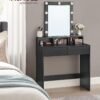 VASAGLE Toiletbord, LED-lys, Makeup-bord med spejl, Sort - Billede 2