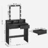 VASAGLE Toiletbord, LED-lys, Makeup-bord med spejl, Sort - Billede 3