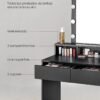 VASAGLE Toiletbord, LED-lys, Makeup-bord med spejl, Sort - Billede 5