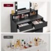 VASAGLE Toiletbord, LED-lys, Makeup-bord med spejl, Sort - Billede 6