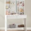 VASAGLE Toiletbord med LED-belysning, med spejl til makeup, kosmetikbord, moderne, hvid - Billede 2