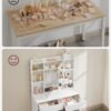 VASAGLE Toiletbord med LED-belysning, med spejl til makeup, kosmetikbord, moderne, hvid - Billede 4