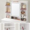 VASAGLE Toiletbord med LED-belysning, med spejl til makeup, kosmetikbord, moderne, hvid - Billede 5