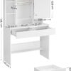 VASAGLE Toiletbord med LED-belysning, med spejl til makeup, kosmetikbord, moderne, hvid - Billede 6
