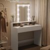 VASAGLE Toiletbord, LED lys, Makeup bord med spejl, 2 skuffer og 3 rum, hvid - Billede 2