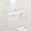 VASAGLE Toiletbord, LED lys, Makeup bord med spejl, 2 skuffer og 3 rum, hvid - Billede 6