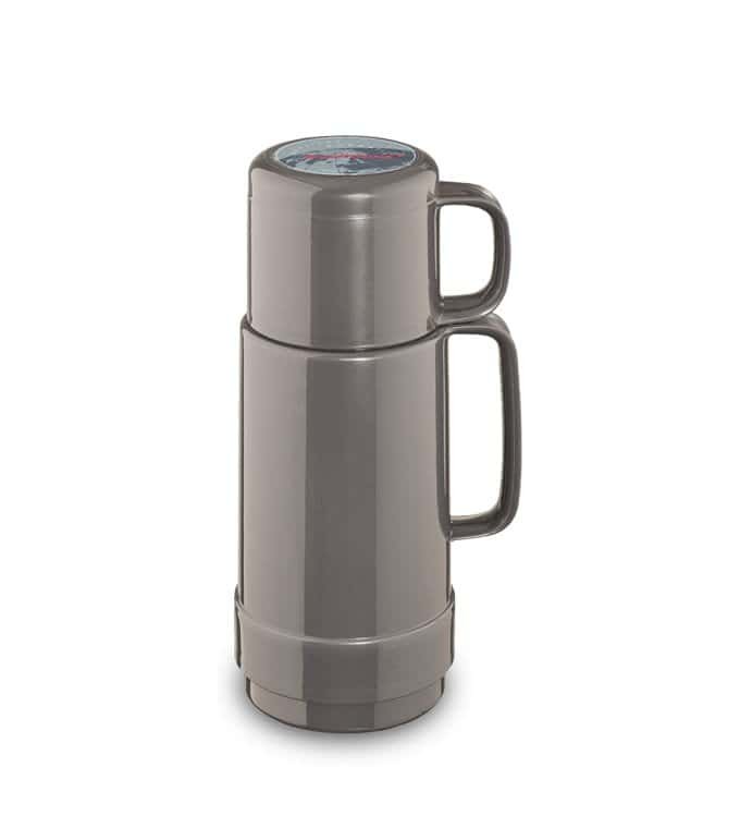 Tysk termokande i rustfrit stål med låg og håndtag, ideel til varme drikke.