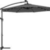 Cantilever Haveparasol med Solcelledrevne Led-lys, 3m Bananparaply med Base, Håndsving til Åbning og Lukning, Solsejl med Beskyttelse Upf 50+, Grå
