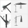Cantilever Haveparasol med Solcelledrevne Led-lys, 3m Bananparaply med Base, Håndsving til Åbning og Lukning, Solsejl med Beskyttelse Upf 50+, Grå - Billede 7