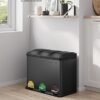 Tredobbelt Køkkenspand, Genbrugsspand, Pedal, Metal Affaldsspand, 45 L, 3 X 15 L, Stål, Sort - Billede 2