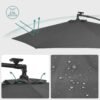 Cantilever Haveparasol med Solcelledrevne Led-lys, 3m Bananparaply med Base, Håndsving til Åbning og Lukning, Solsejl med Beskyttelse Upf 50+, Grå - Billede 6