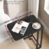 C-formet sofabord med hjul i sort ibenholt, 50x35 cm, moderne design.