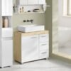 Vaskeskab med 3 store skuffer, badeværelsesskab, 30 x 70 x 64 cm, Cloud White/Naturbeige - Billede 2