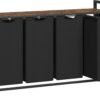 Vasketøjskurv, 4 rum, 4 x 40l, 116 x 33 x 72 cm, rustik brun og sort