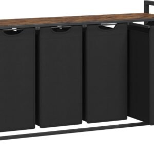 Vasketøjskurv, 4 rum, 4 x 40l, 116 x 33 x 72 cm, rustik brun og sort