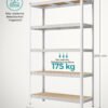5-lags hylde, stålhylde til opbevaring, til garage, skur, bæreevne 875 kg, sølv - Billede 7