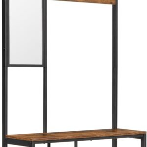Knagerække, hallmøbler, spejl, skohylder og hylder, 36 x 98 x 185 cm, brun og sort