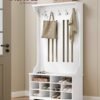 Entreskab, Garderobe, Knagerække med Bænk, Skoopbevaring, med Kroge, Justerbar Hylde, Moderne, Hvid - Billede 2
