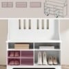 Entreskab, Garderobe, Knagerække med Bænk, Skoopbevaring, med Kroge, Justerbar Hylde, Moderne, Hvid - Billede 4