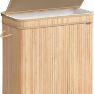 Bambus vasketøjskurv med håndtag, 150 L, naturlig beige.