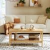 2-lags sofabord med opbevaring, sofabord til stuen, PVC-rattanhylde, Boho Style, Eg Beige - Billede 2