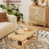 2-lags sofabord med opbevaring, sofabord til stuen, PVC-rattanhylde, Boho Style, Eg Beige - Billede 3
