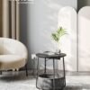 Rundt Sidebord med Ladestation, Sofabord, Usb-porte, Moderne Natbord, Ebony Black-slate Grey - Billede 2