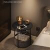 Rundt Sidebord med Ladestation, Sofabord, Usb-porte, Moderne Natbord, Ebony Black-slate Grey - Billede 3